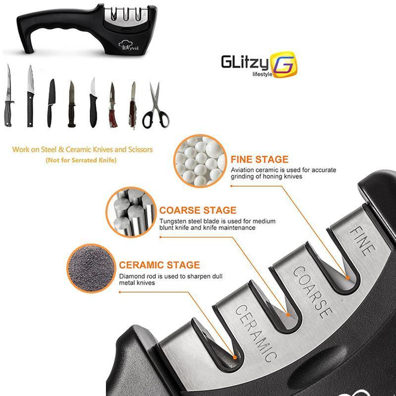 Knife Sharpener 3 Stages Professional Kitchen Sharpening Stone Diamond Ceramic Sharpener Tool