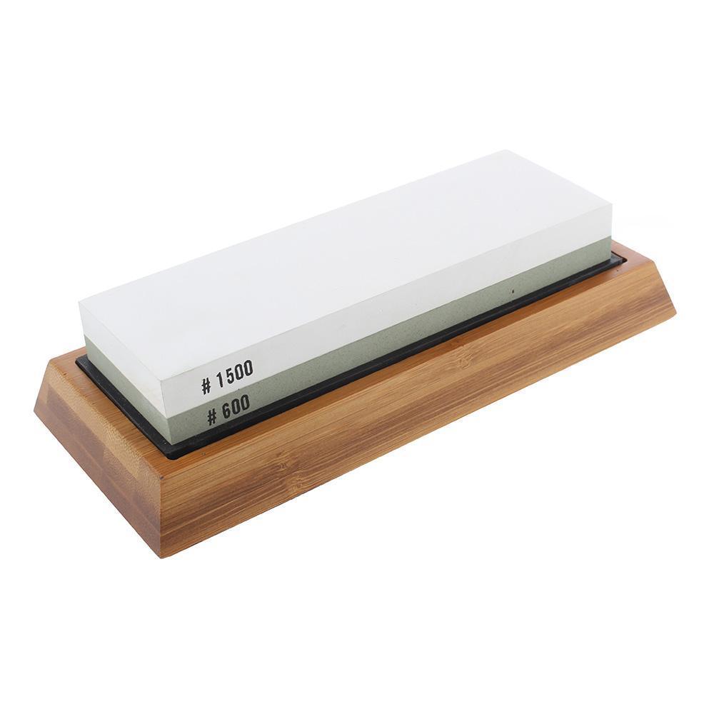 Professional Kitchen Knife Sharpener Stone Double Side White Corundum Whetstone Grindstone Japanese Sharpening Tool Bamboo Base