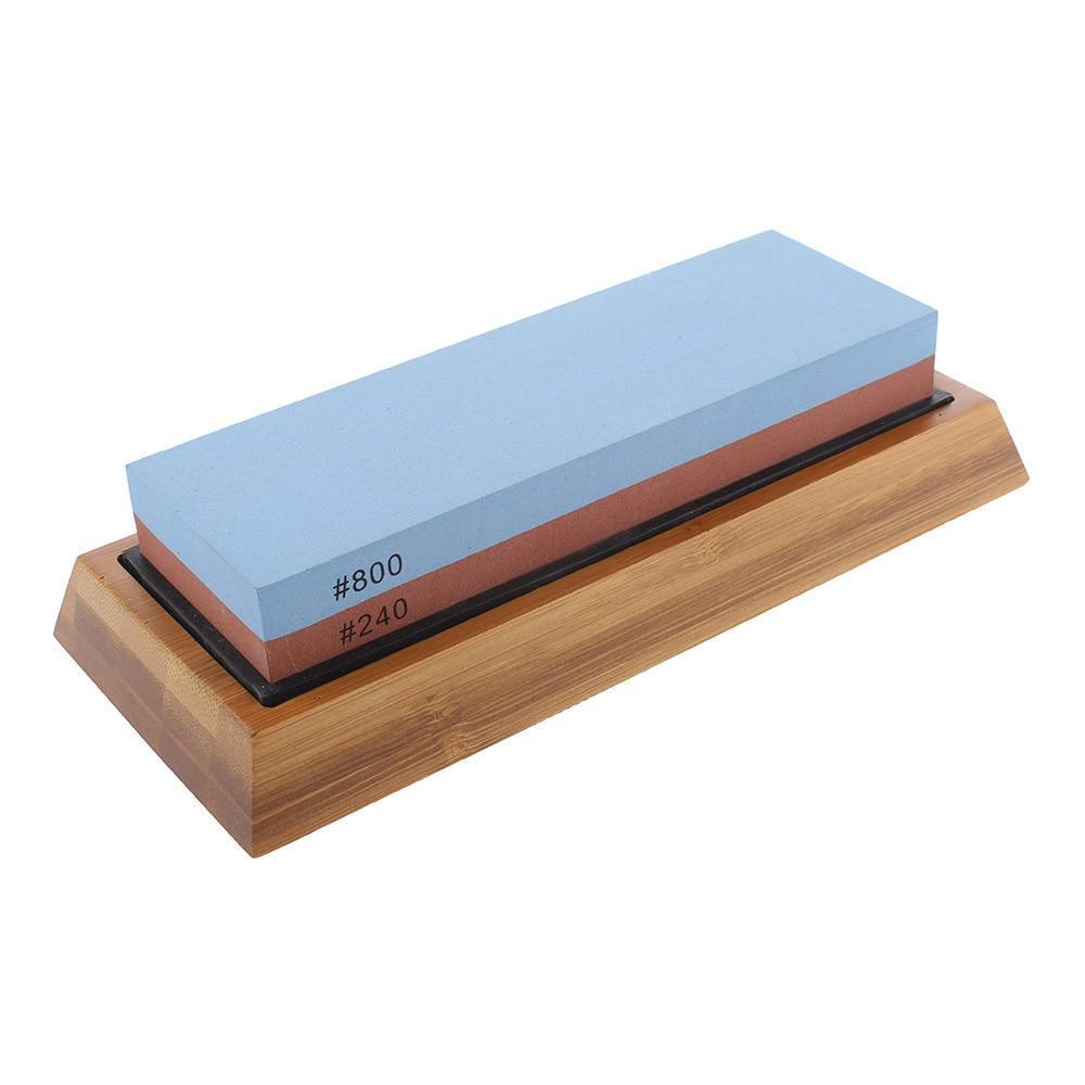 Professional Kitchen Knife Sharpener Stone Double Side White Corundum Whetstone Grindstone Japanese Sharpening Tool Bamboo Base