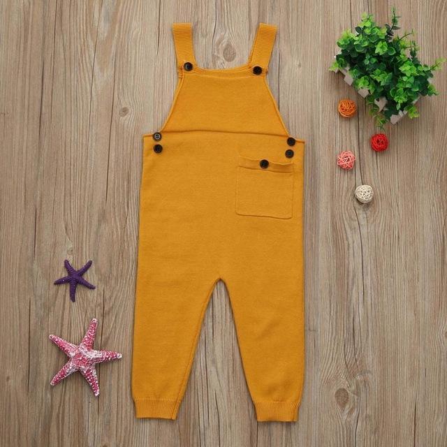 Spring Children Kids Candy Color Bib Harem Pants 1-5Yrs Boys Girls Pocket Knitted Overalls Jumpsuits Baby Clothing