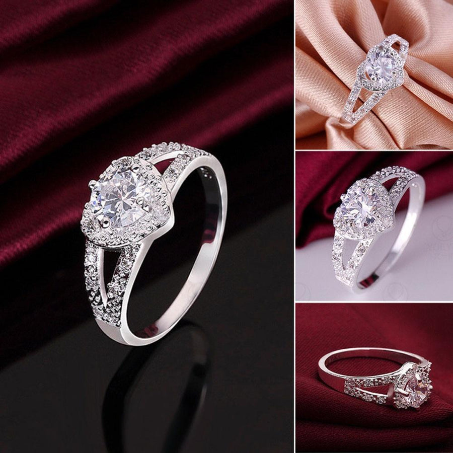 Exquisite Silver Heart-shaped Wedding Rings zircon Ring