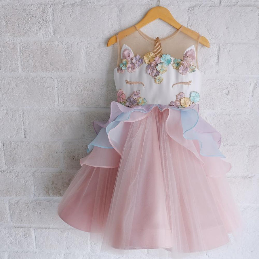 CHIFFON BABY GIRLS UNICORN DRESS WEDDING PARTY FORMAL BABY GIRL DRESS BIRTHDAY DRESS FOR BABY GIRL