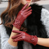 2019 women's genuine leather gloves red sheepskin gloves