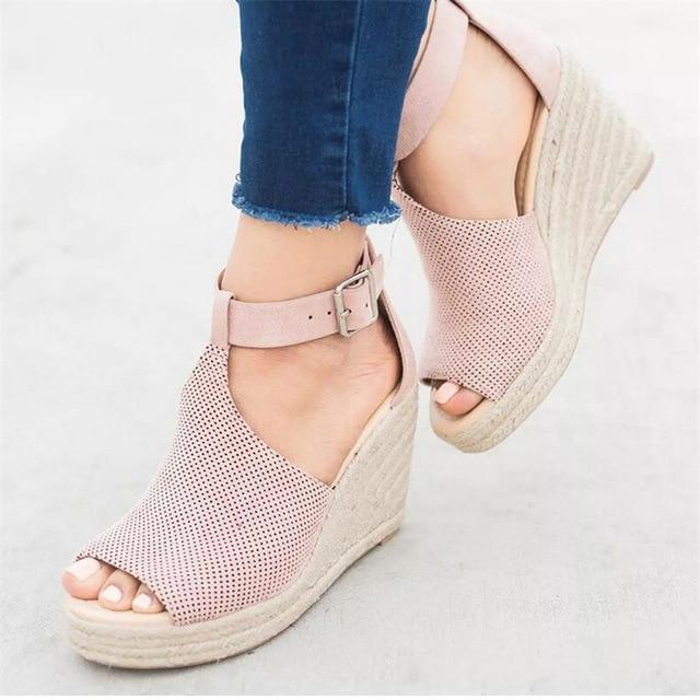 Women Chic Espadrille Wedges Adjustable Buckle Sandals