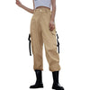 CALOFE Black High Waist Cargo Pants Women Pockets